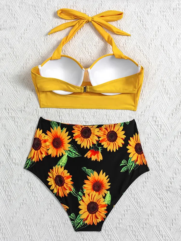 High-Waist Sunflower Bikini
