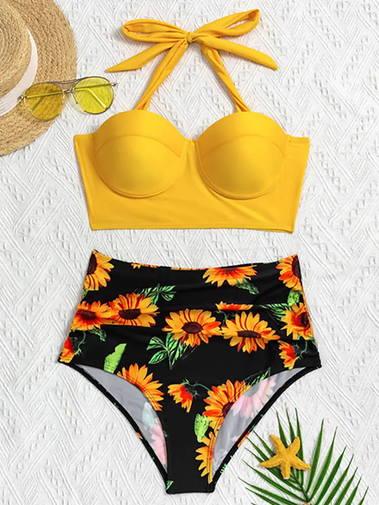 High-Waist Sunflower Bikini