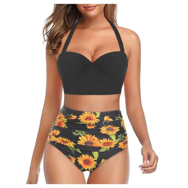 High-Waist Sunflower Bikini
