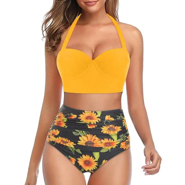 High-Waist Sunflower Bikini