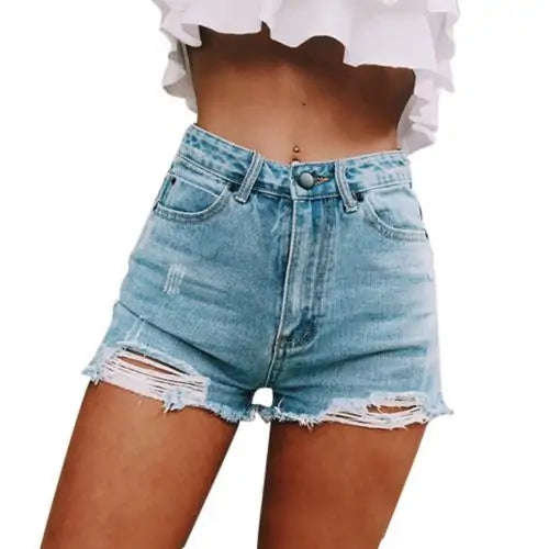 Ripped Denim High Waist Shorts
