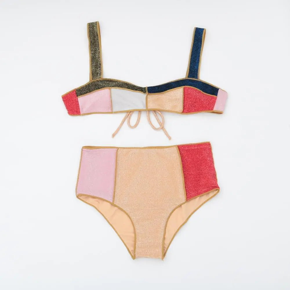 Shimmer High Waist Patchwork Bikini