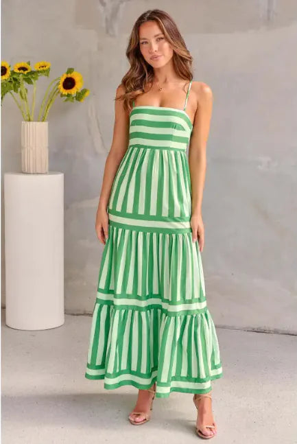 Striped Backless Maxi Dress w/ Pockets